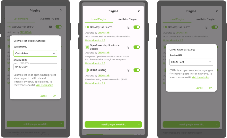 QField search and routing plugins overview