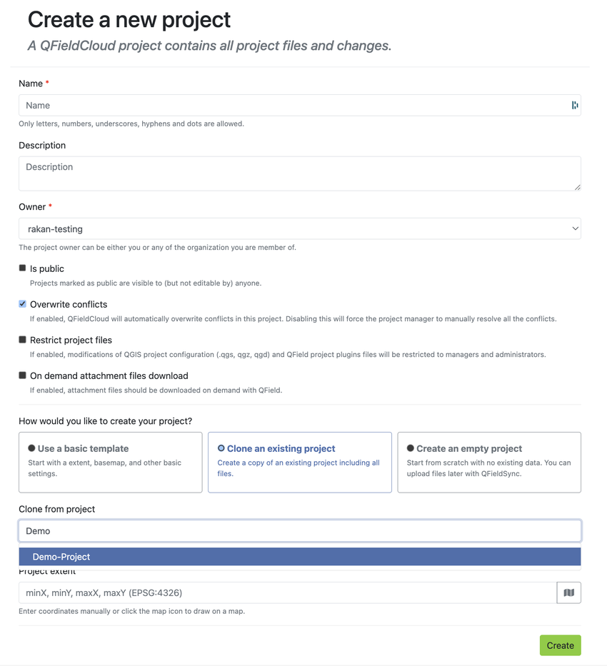 Cloning an existing project in QFieldCloud