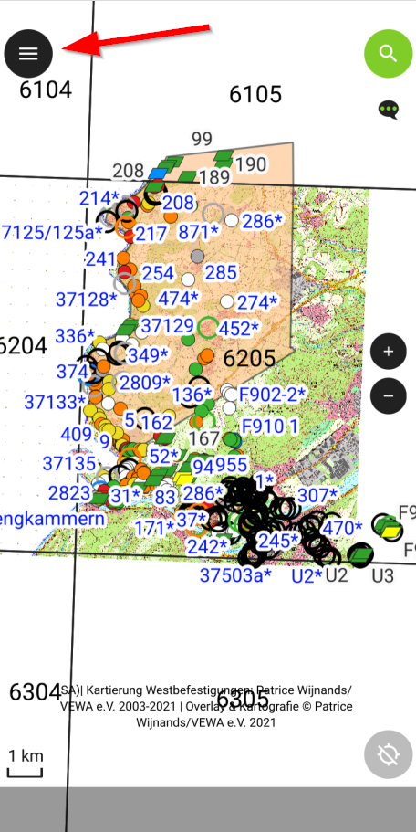 QField map view in the field